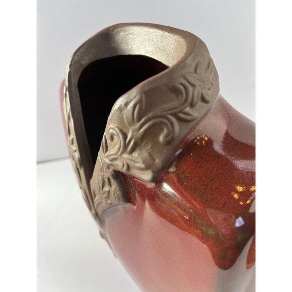 •HBH• Hawaiian Style Glossy Dark Red Shirt Jacket Rough Brown CollarCeramic VASE - Picture 5 of 15